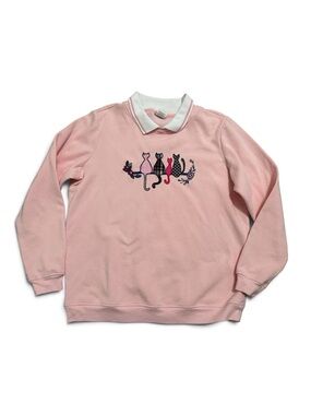 VTG Adrian Delafield Pink Sweatshirt Embroidered Cats